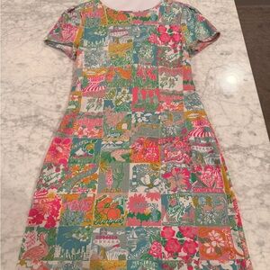 Lilly Pulitzer Chantal States Patchwork Print Dress in Pink and Green XS
